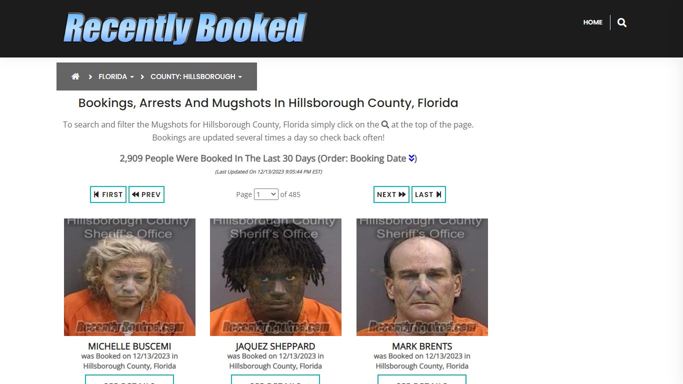 Bookings, Arrests and Mugshots in Hillsborough County, Florida